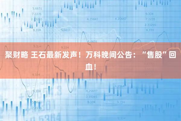 聚财略 王石最新发声!万科晚间公告:“售股”回血!